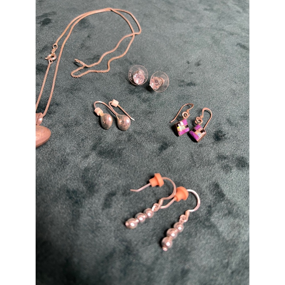 Assorted Sterling Silver Jewelry Lot Heart Necklace 925 CZ Earrings 7pc - Picture 2 of 6